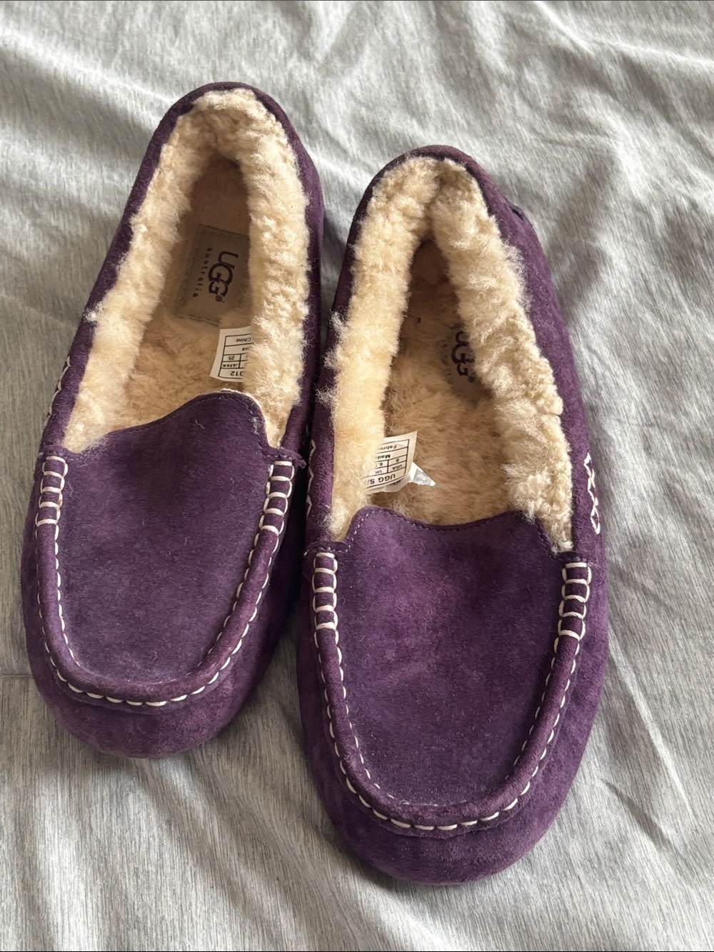 UGG Women's Purple Suede Shearling-Lined Moccasin Slippers